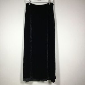 Black velvet silk blend long maxi skirt satin liner witchcore waist 30” size 10